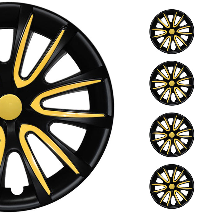 15" Wheel Covers Hubcaps for Ford Mustang Black Matt Yellow Matte