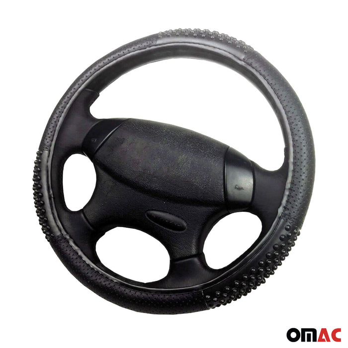 15" Steering Wheel Cover Black Leather Anti-slip Breathable