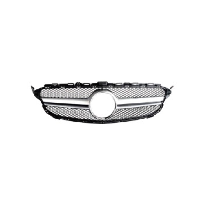 For Mercedes W205 C-Class 2015-18 Front Grille Mesh AMG Style Chrome W/O C.Hole