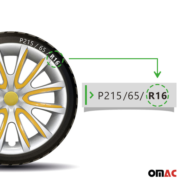16" Set of 4 Pcs Wheel Covers Gray & Yellow Hub Caps fits R16 Tire Steel Rim