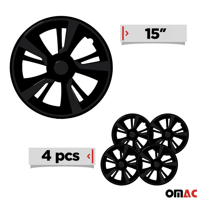15" Hubcaps Wheel Rim Cover Black with Black Insert 4 pcs Set