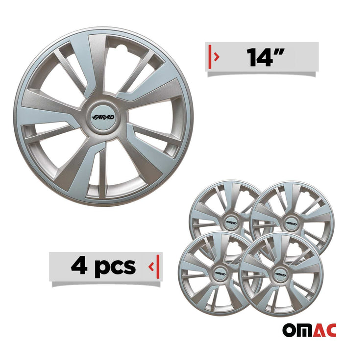 14" Hubcaps Wheel Rim Cover Grey with Light Blue Insert 4pcs Set