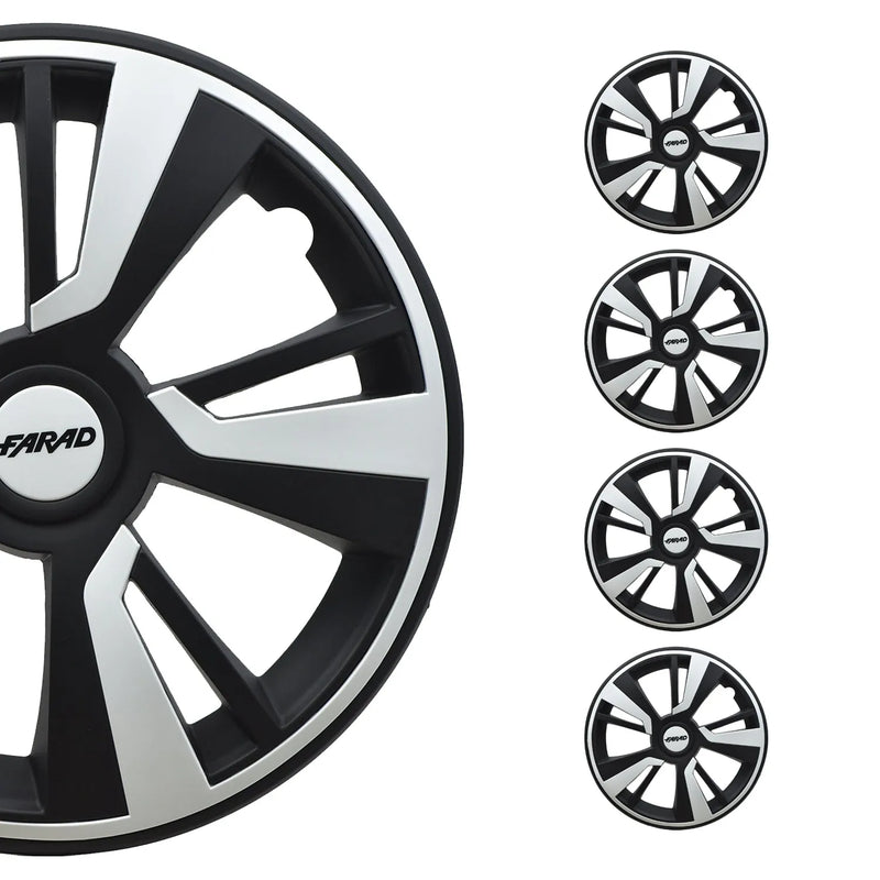 Twintone Hub Caps Wheel Cover 14" Black Matt & White Insert Full Set 4 pcs.