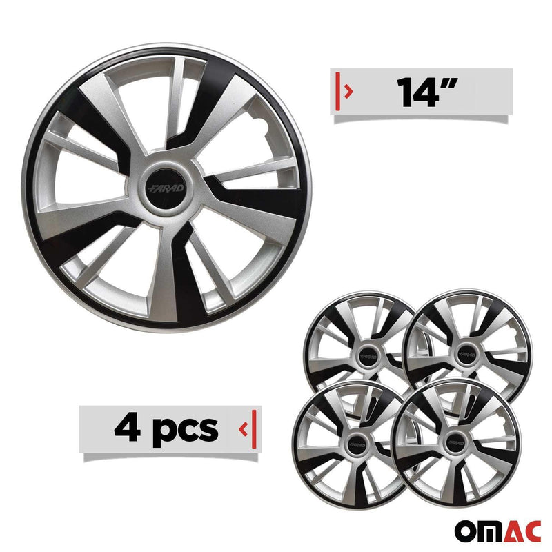 Twintone Hub Caps Wheel Cover 14" Grey & Black Insert Full Set 4 pcs.