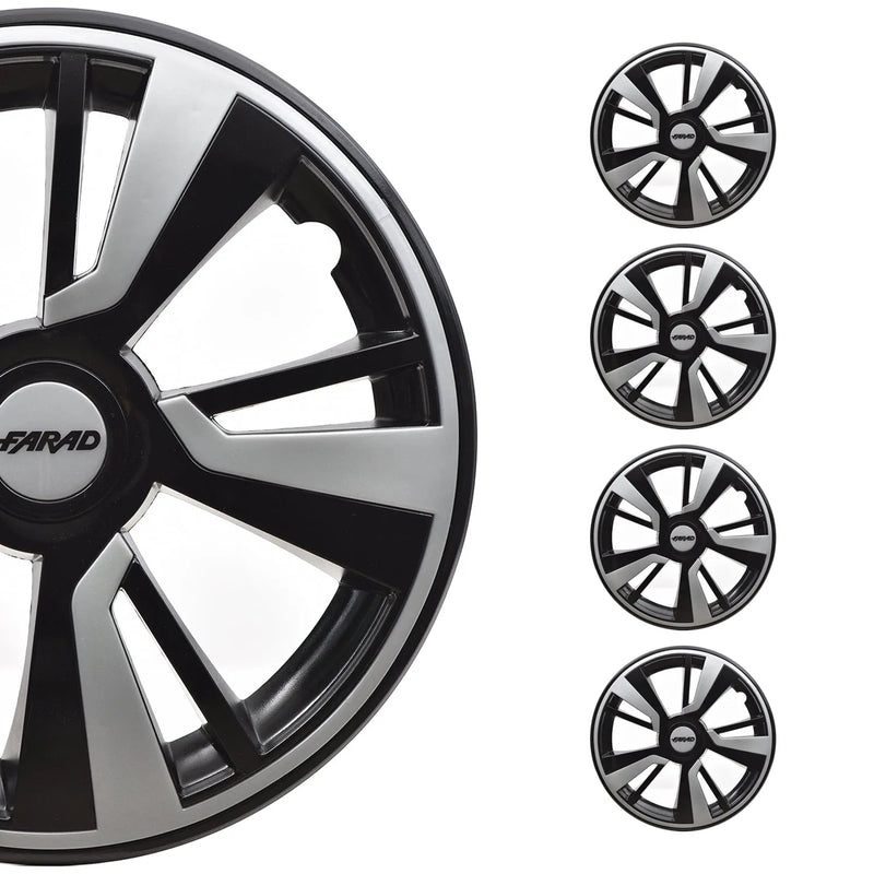 Twintone Hub Caps Wheel Cover 14" Black & Light Gray Insert Full Set 4 pcs.