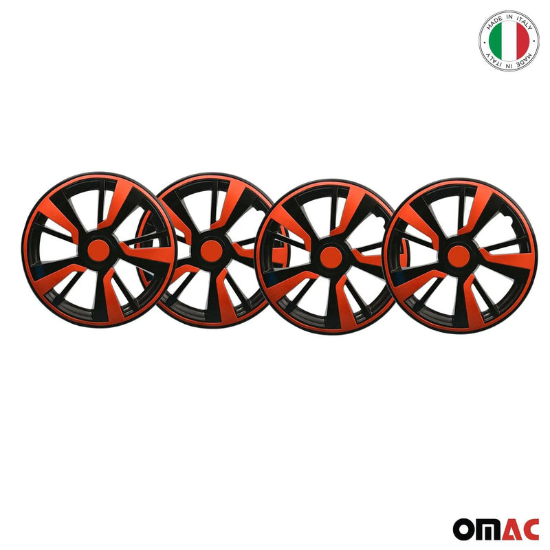 Twintone Hub Caps Wheel Cover 16" Black Matt & Orange Insert Full Set 4 pcs.