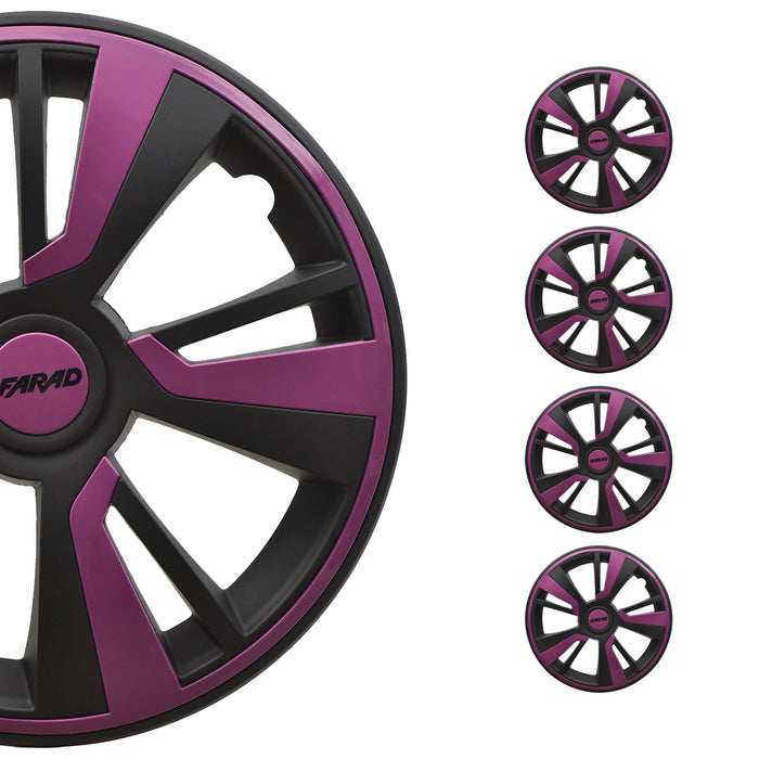 15" Hubcaps Wheel Rim Cover Matt Black with Violet Insert 4pcs Set