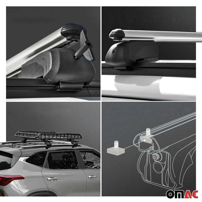 Roof Rack Flush Rail Cross Bars Carrier Anti-Theft Lockable 50" 2 Pcs Silver