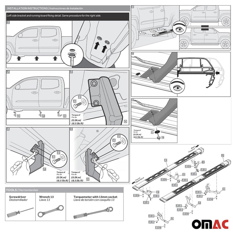 2016-2023 Toyota Tacoma Crew Cab Running Board Nerf Bar Side Step