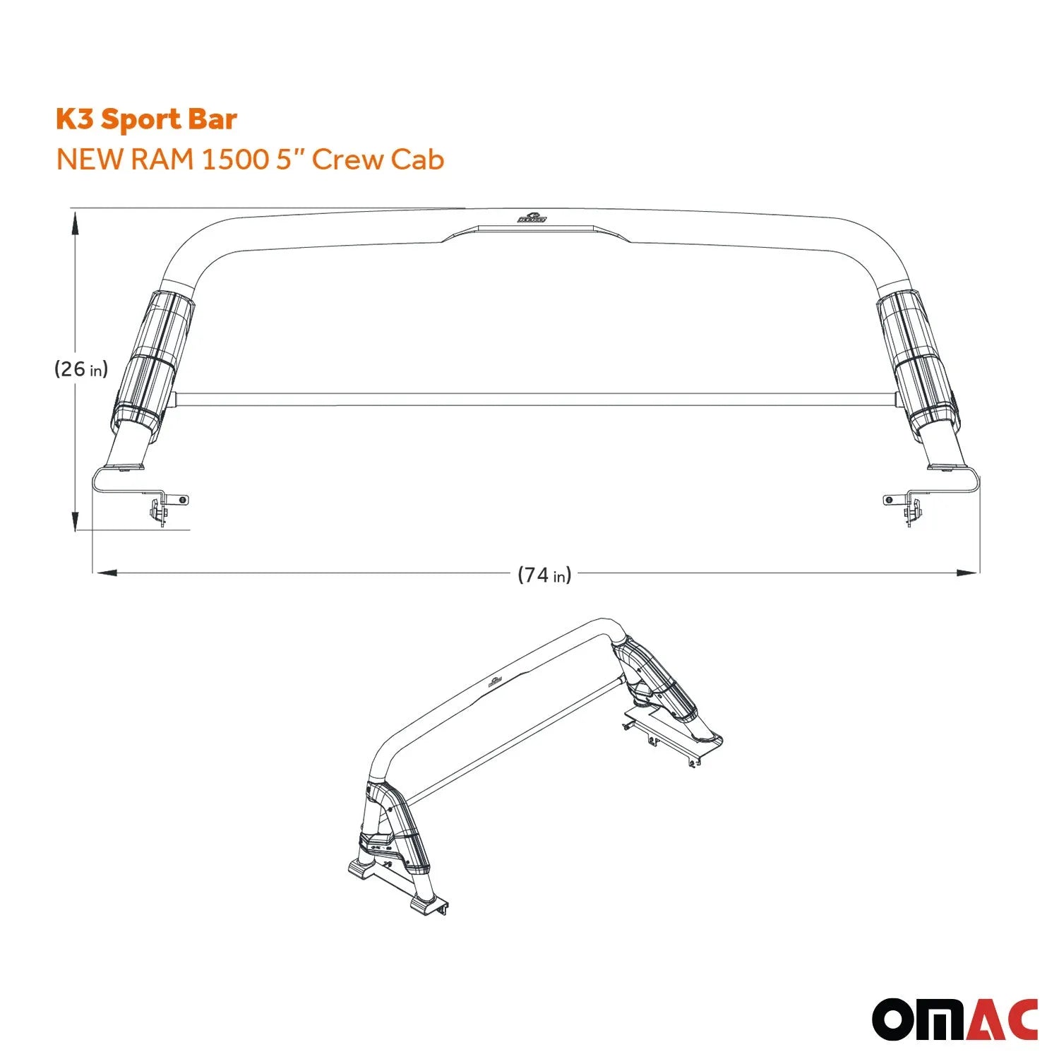 2019-2023 Ram 1500 Classic Sports bar Roll Bar Rack Head Cargo Bed Black