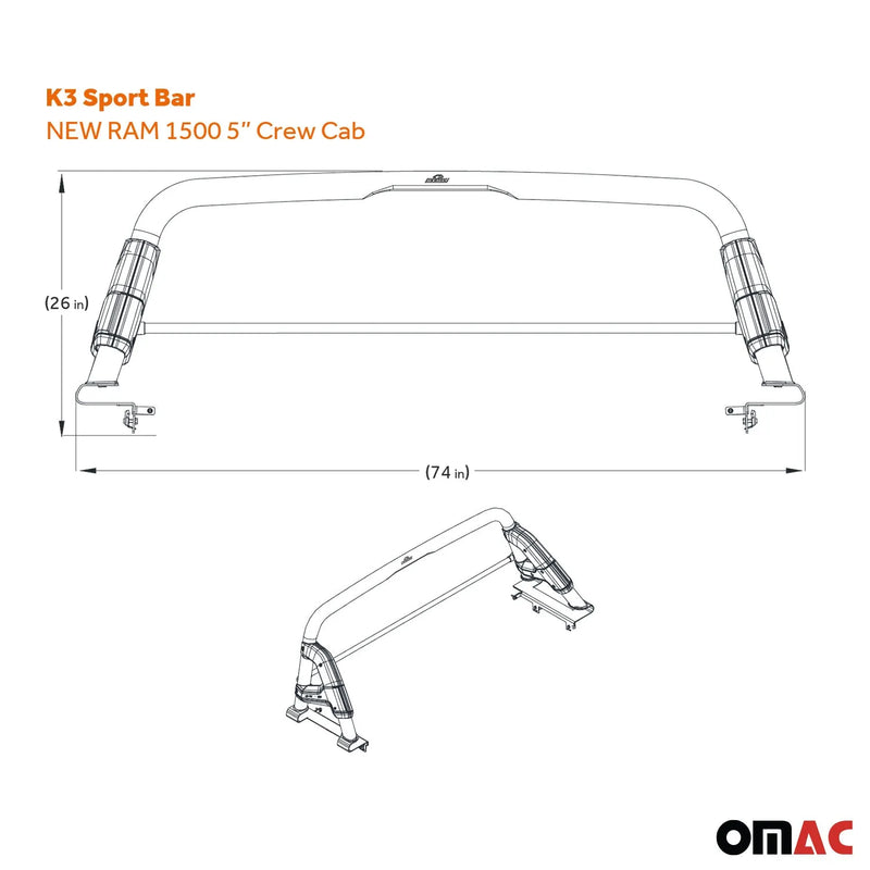 2019-2023 Ram 1500 Classic Sports bar Roll Bar Rack Head Cargo Bed Black