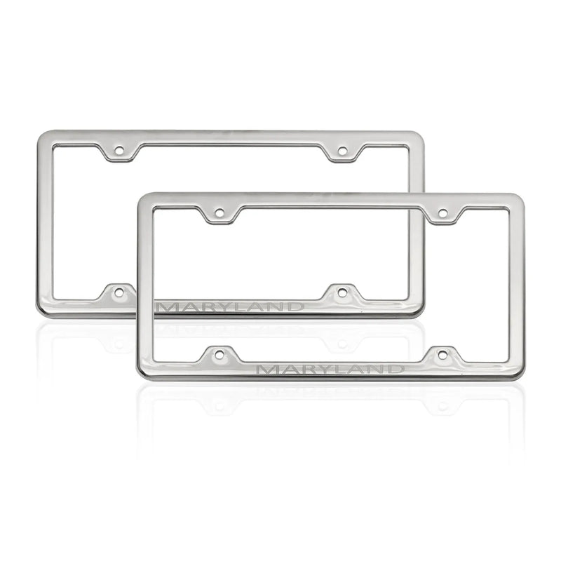 MARYLAND Print License Plate Frame Chrome Stainless Steel 2 Pcs