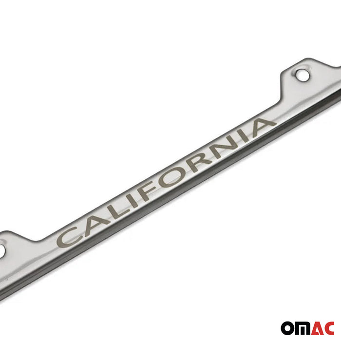 License Plate Frame tag Holder for Kia Steel California Silver 2 Pcs