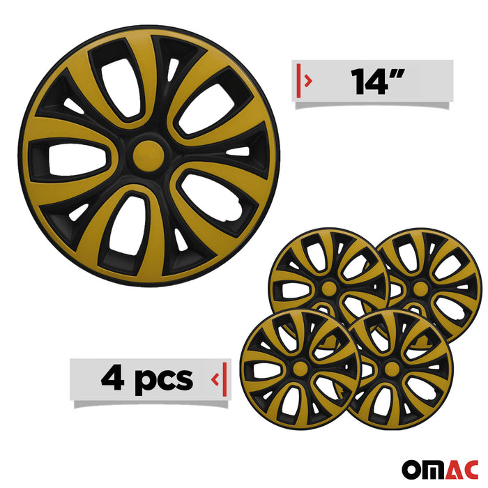 14" Wheel Covers Hubcaps R14 for Ford Black Yellow Gloss