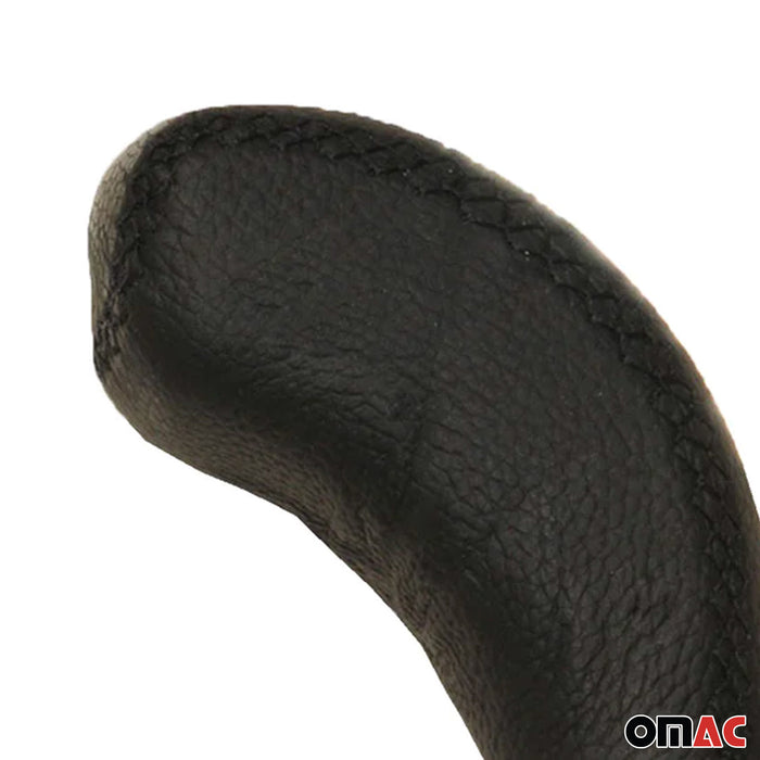 Black PU Leather Black Stitching Chrome Auto Car Gear Shift Handle Shifter Knob