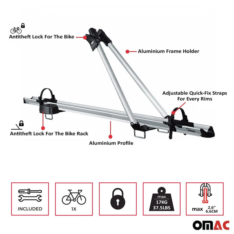 2014-2023 Jeep Cherokee Bike Rack Carrier Roof Racks Set Silver 3Pcs