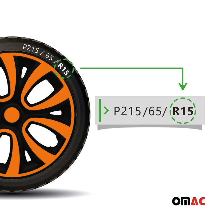 15" Hubcaps Wheel Rim Cover Glossy Black with Orange Insert 4pcs Set