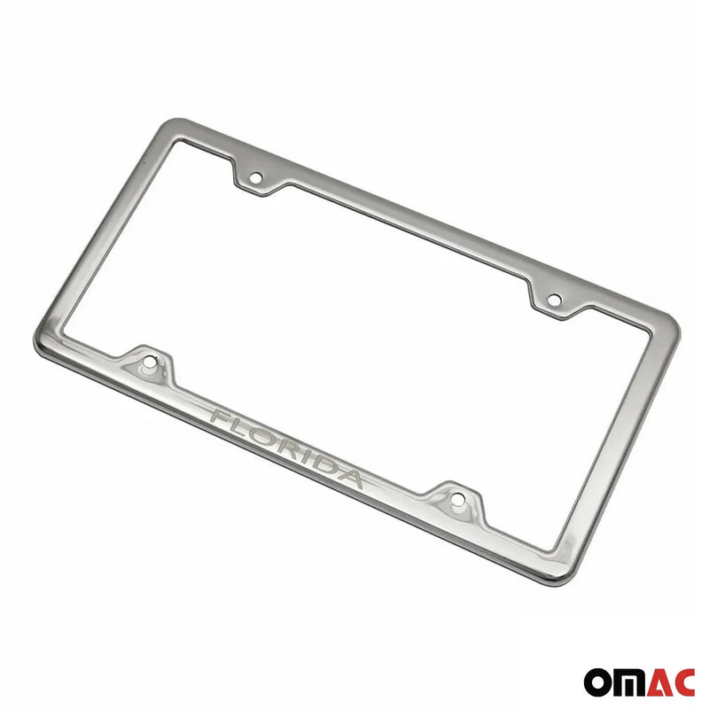 FLORIDA Print License Plate Frame Tag Holder Chrome S. Steel Set 2 Pcs.