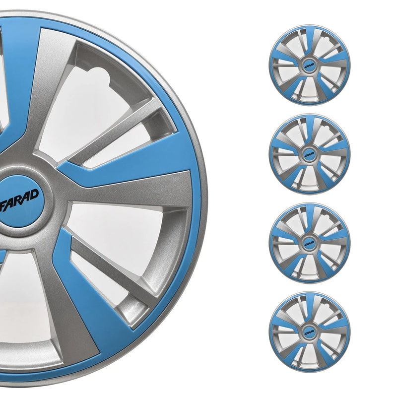 Twintone Hub Caps Wheel Cover 14" Grey & Blue Insert Full Set 4 pcs.