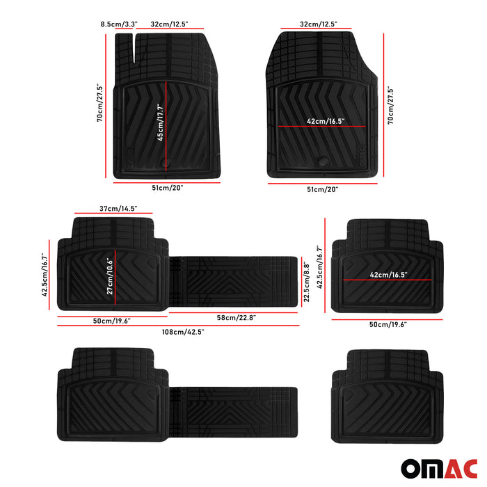 Floor Mats Liner 3-Row Car Front Rear Trimmable 6+2 Pcs Black 3D All-Weather