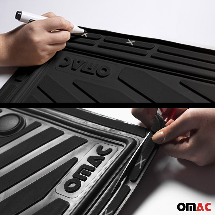 OMAC Car Floor Mats All Weather Semi Custom Black Heavy Duty Trimmable Fits