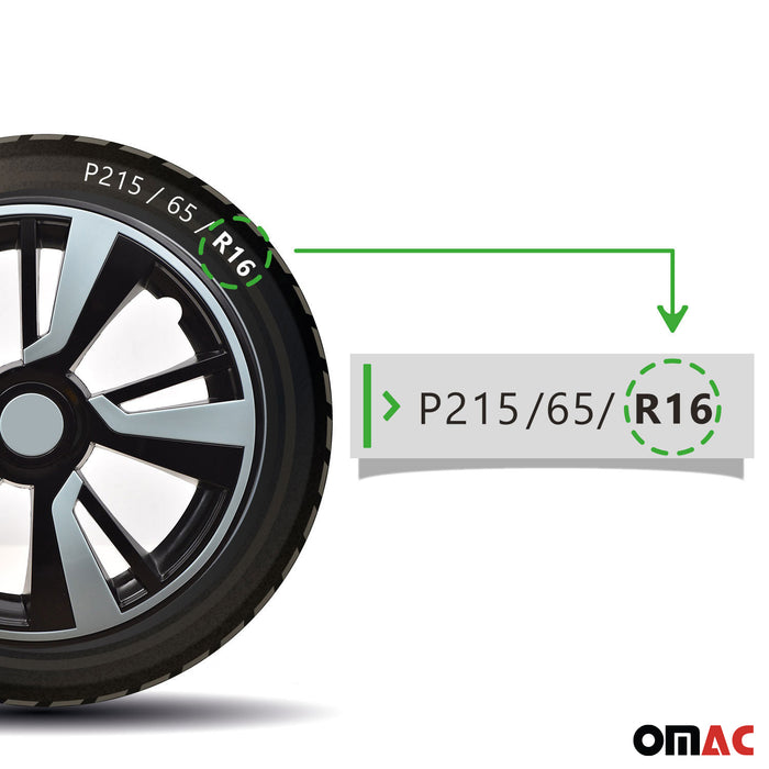 16" Set of 4Pcs Wheel Covers Black with Light Blue Hubcap fit R16 Tire Steel Rim
