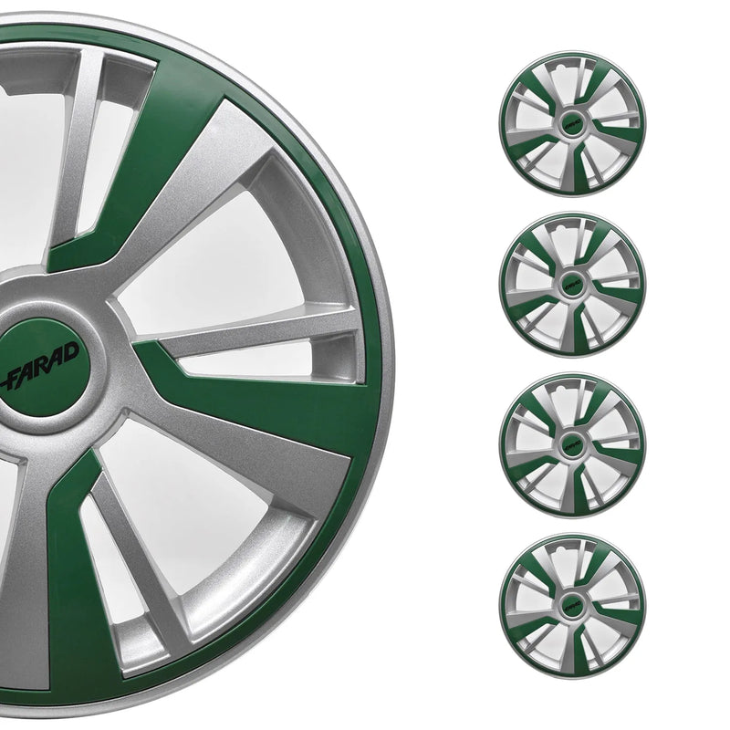 Twintone Hub Caps Wheel Cover 15" Grey & Green Insert Full Set 4 pcs.