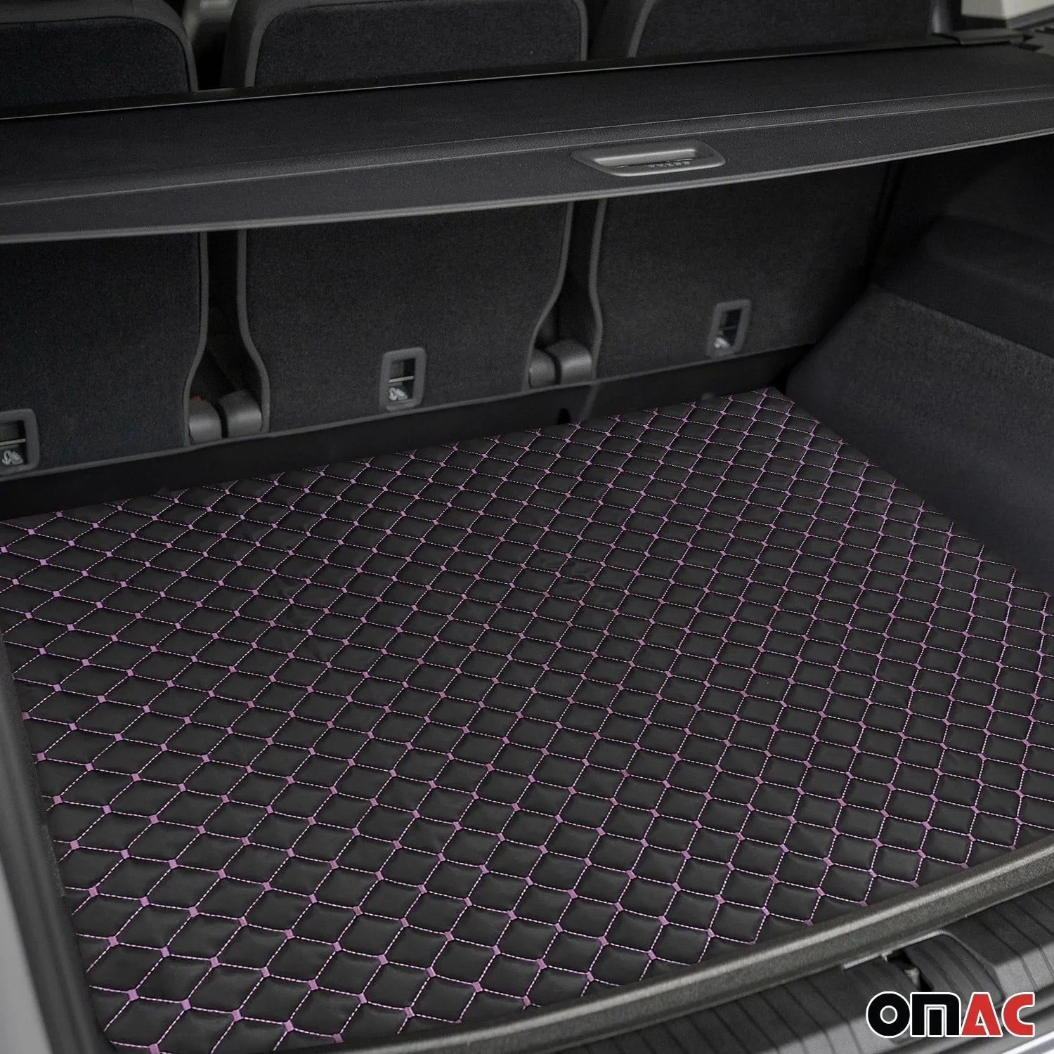 Embossed Black Faux Leather Lining Pink Stitch Car Upholstery 1 Yard x 1.5 Yards