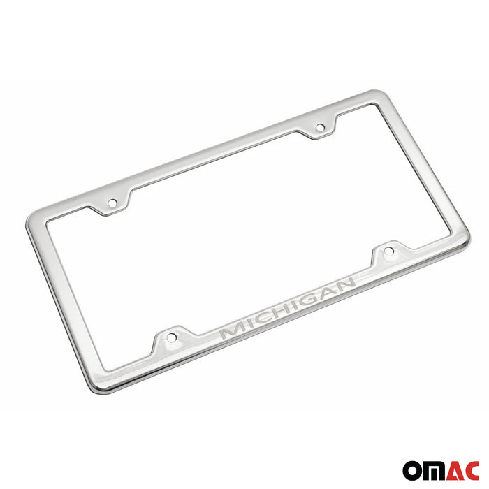 License Plate Frame tag Holder for GMC Yukon Steel Michigan Silver 2 Pcs