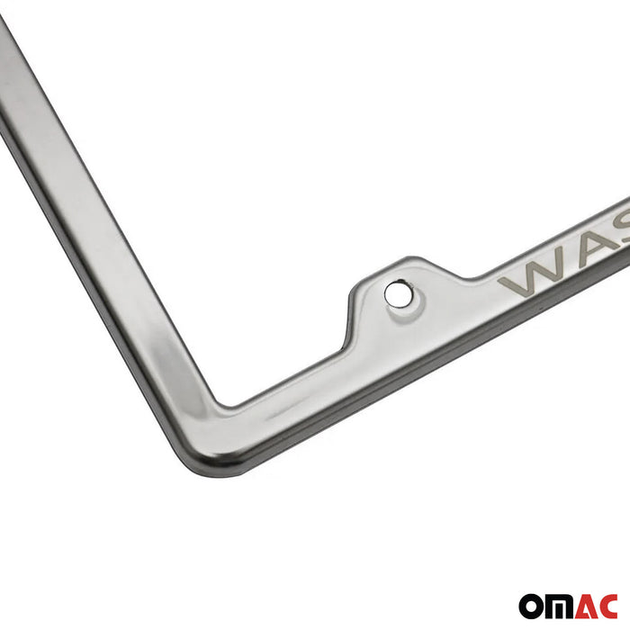 License Plate Frame tag Holder for Hyundai Elantra Steel Washington Silver 2 Pcs