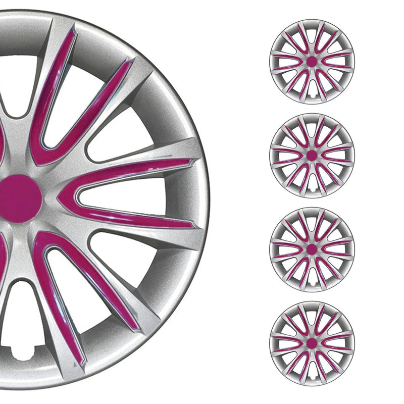 14" Inch Hubcaps Wheel Rim Cover Gray with Violet Insert 4pcs Set - OMAC USA