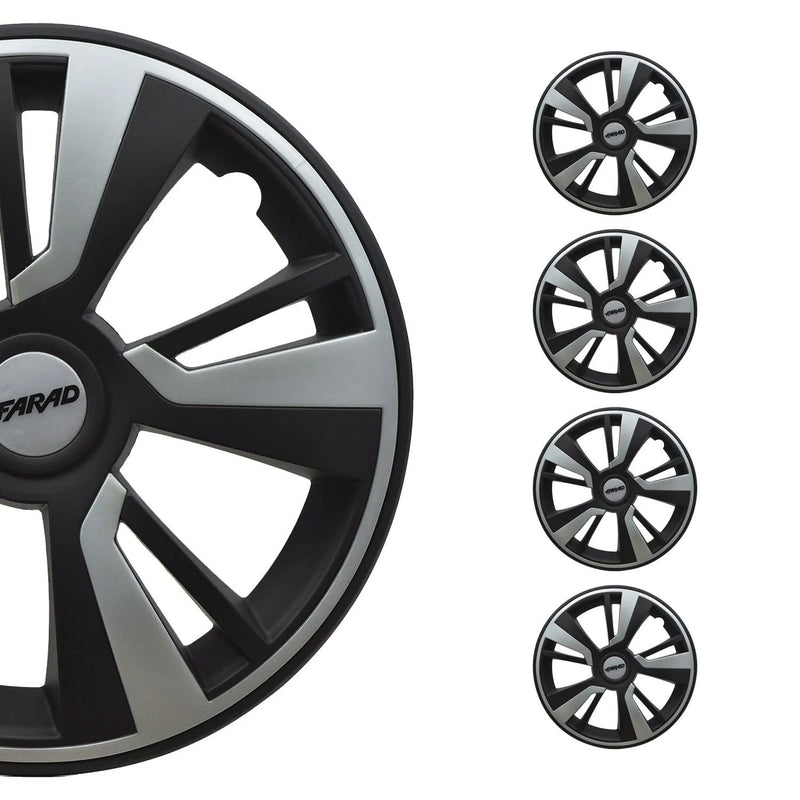 Twintone Hub Caps Wheel Cover 15" Black Matt & Light Gray Insert Full Set 4 pcs.