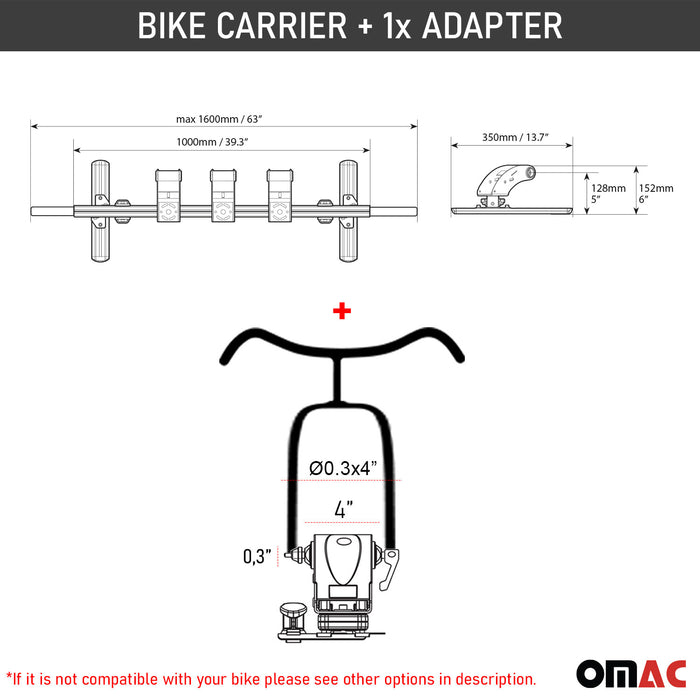 3 Bike Carrier Racks Interior Cargo Trunk Mount for Hyundai Santa Cruz Aluminium