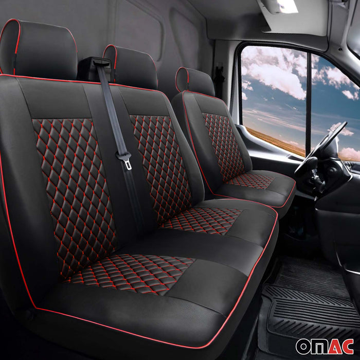 Leather Front Car Seat Covers Protector for Ford Transit 2015-2024 Black Red