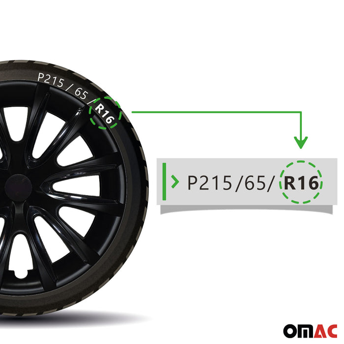16" Wheel Covers Hubcaps for Hyundai Black Matt Matte