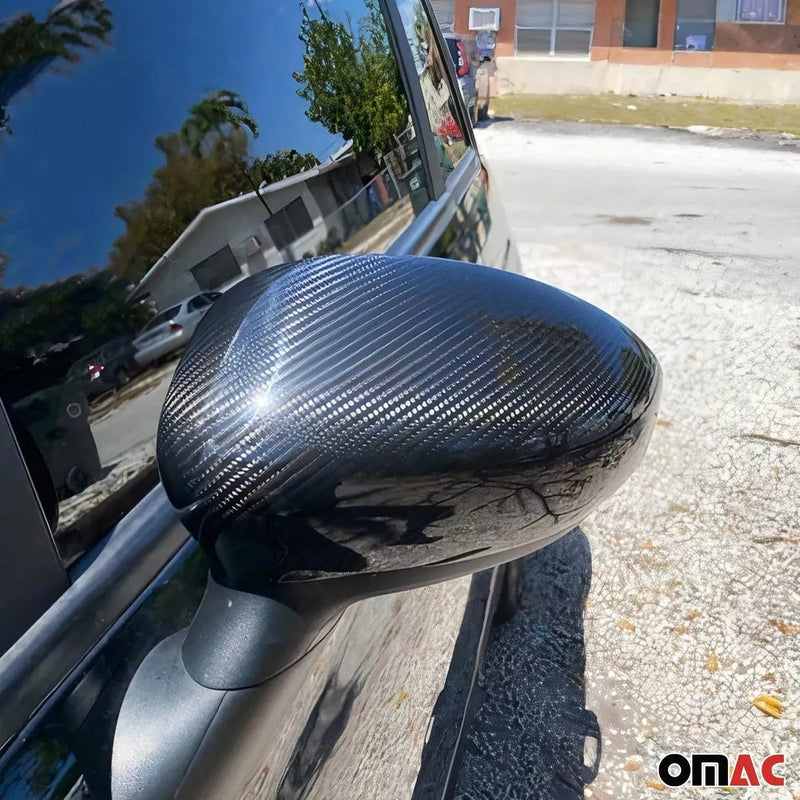 Side Mirror Cover Caps Fits Fiat 500 500C 2012-2019 Carbon Fiber Black 2 Pcs - OMAC USA