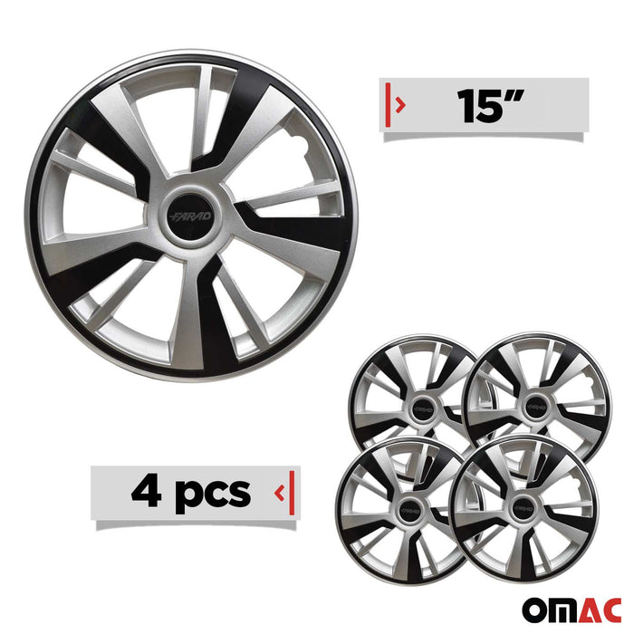 15" Hubcaps Wheel Rim Cover Grey with Black Insert 4pcs Set