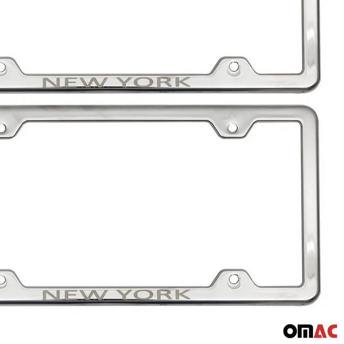 License Plate Frame tag Holder for Toyota Sienna Steel New York Silver 2 Pcs
