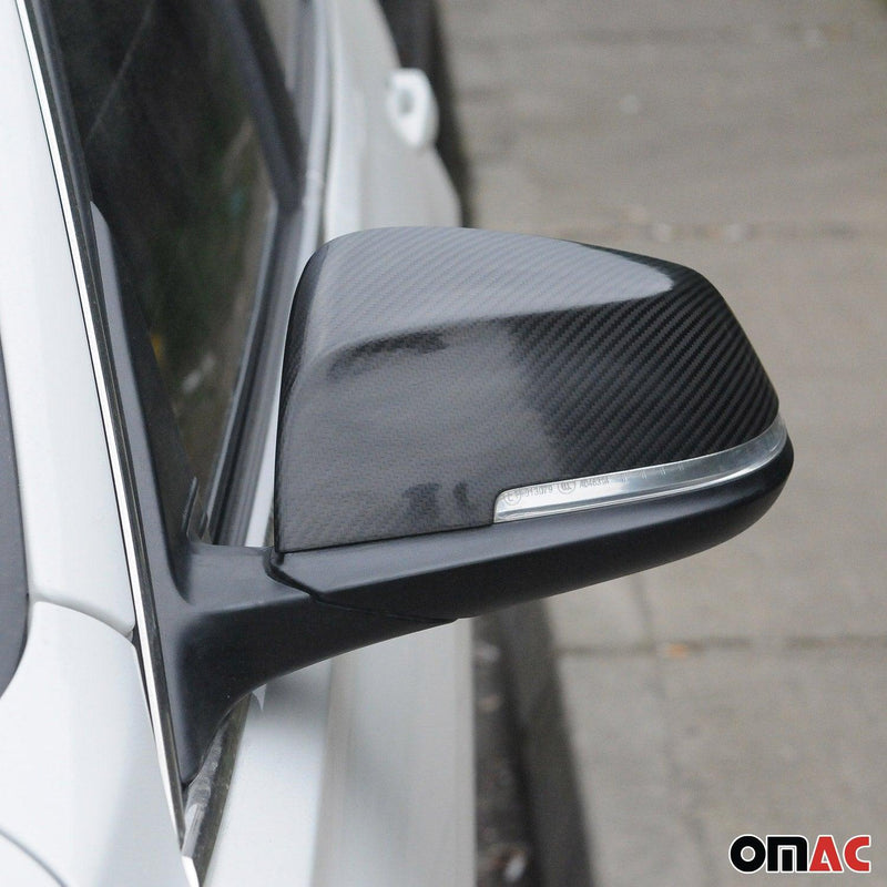 Side Mirror Cover Caps fits BMW i3 2014-2021 Carbon Fiber Black 2Pcs - OMAC USA