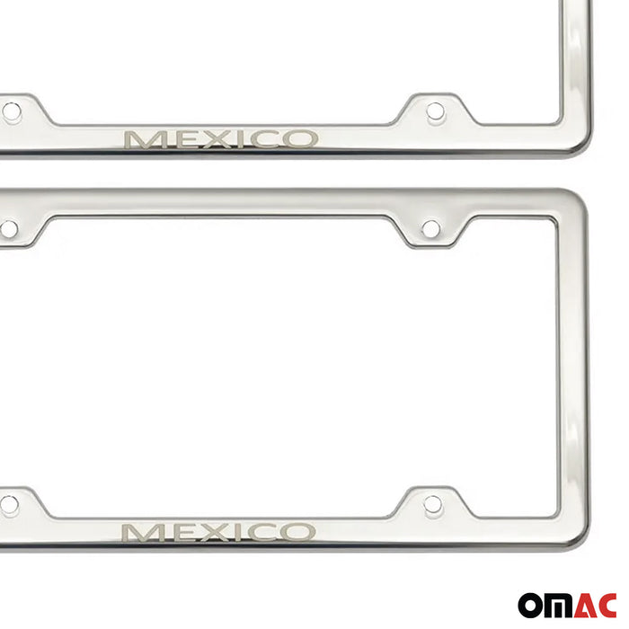 License Plate Frame tag Holder for Nissan Frontier Steel Mexico Silver 2 Pcs