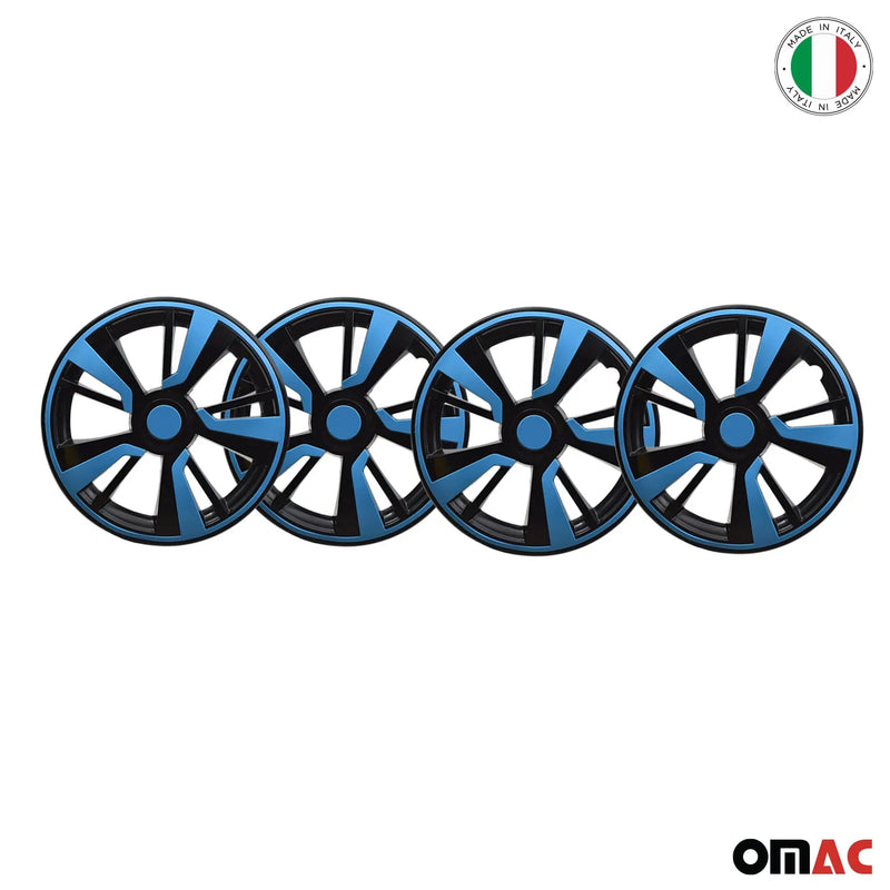 Twintone Hub Caps Wheel Cover 15" Black Matt & Blue Insert Full Set 4 pcs.