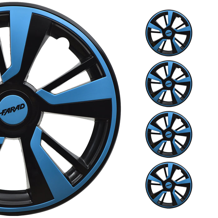 14" Hubcaps Wheel Rim Cover Black with Blue Insert 4pcs Set