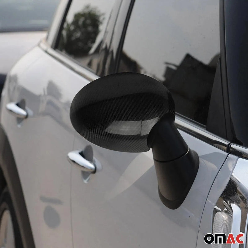 Side Mirror Cover Caps Fits Mini Cooper F55 F56 2014-2022 Carbon Fiber Black 2x - OMAC USA