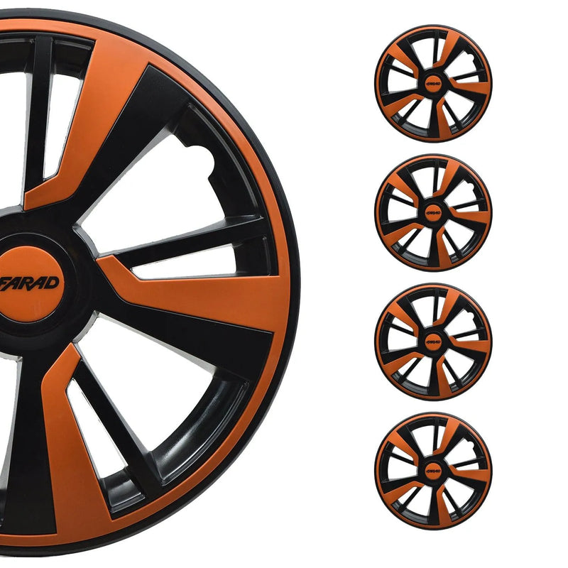 Twintone Hub Caps Wheel Cover 14" Black & Orange Insert Full Set 4 pcs.