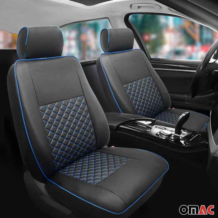 Leather Front Car Seat Covers Protector for VW Eurovan 1993-2003 Black Blue 1+1