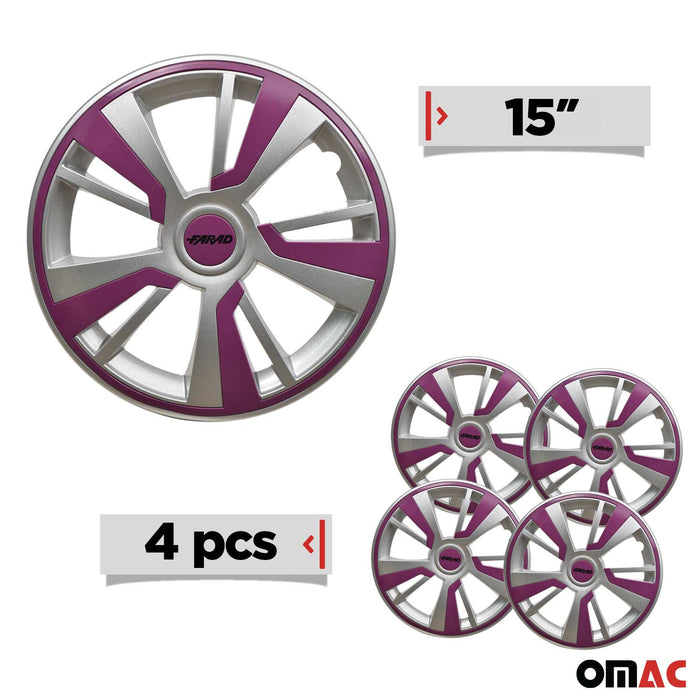 15" Hubcaps Wheel Rim Cover Grey with Violet Insert 4pcs Set