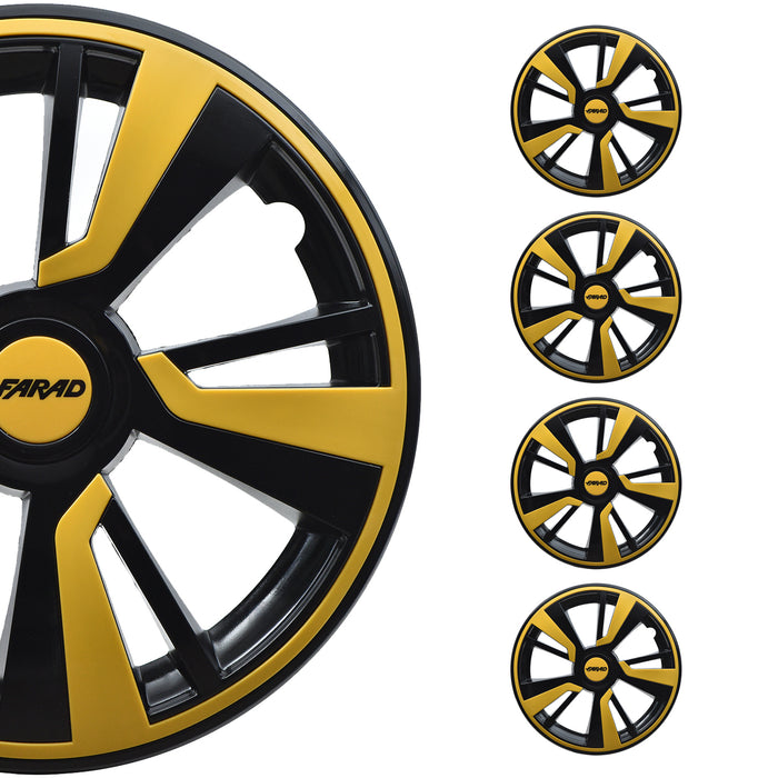 14" Inch Hubcaps Wheel Rim Cover Black with Yellow Insert 4pcs Set