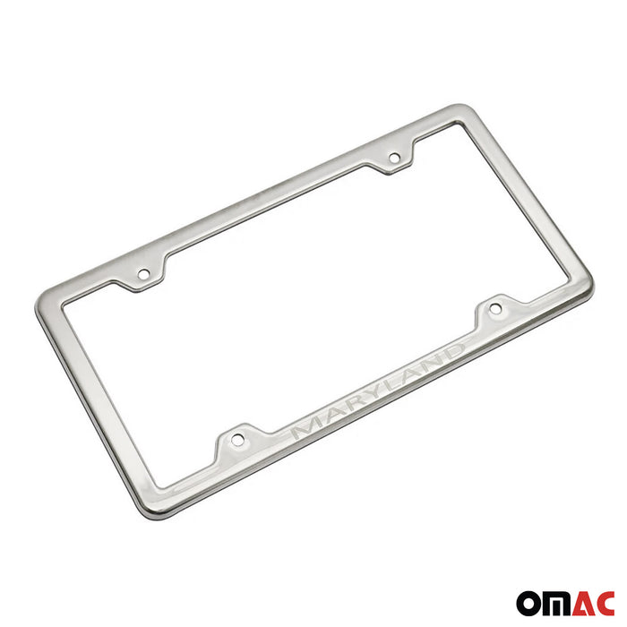 License Plate Frame tag Holder for Acura MDX Steel Maryland Silver 2 Pcs