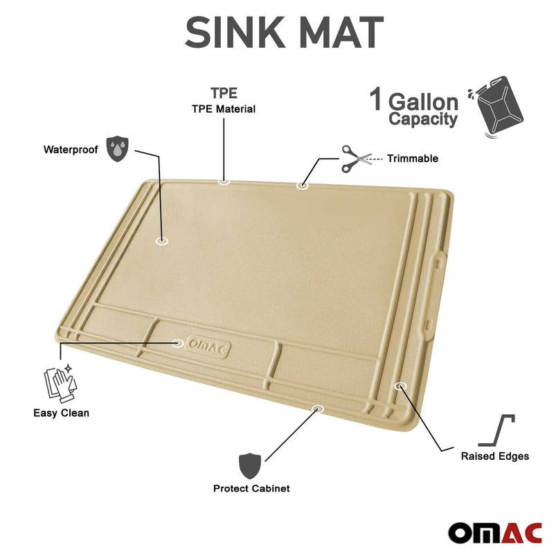 High Quality Beige Under The Sink Cabinet Protection Mat Waterproof Raised Edge