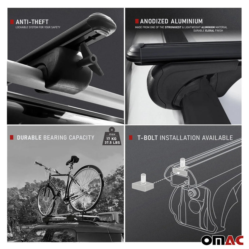 2007-2013 BMW X5 E70 Bike Rack Carrier Roof Racks Set Aluminium Black 3Pcs